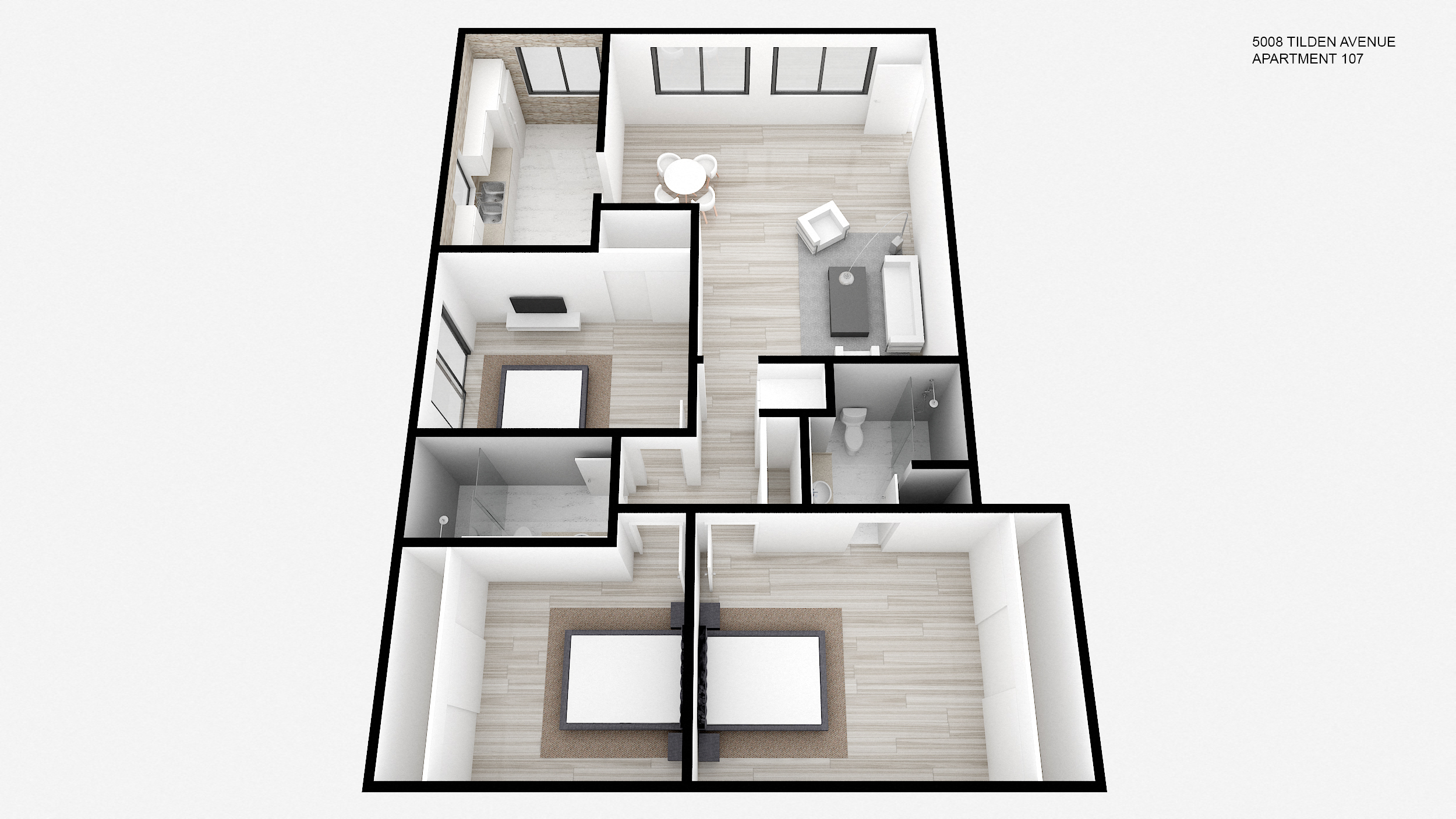 Floor plan for 3 beds, 2 baths, 1250 sqft